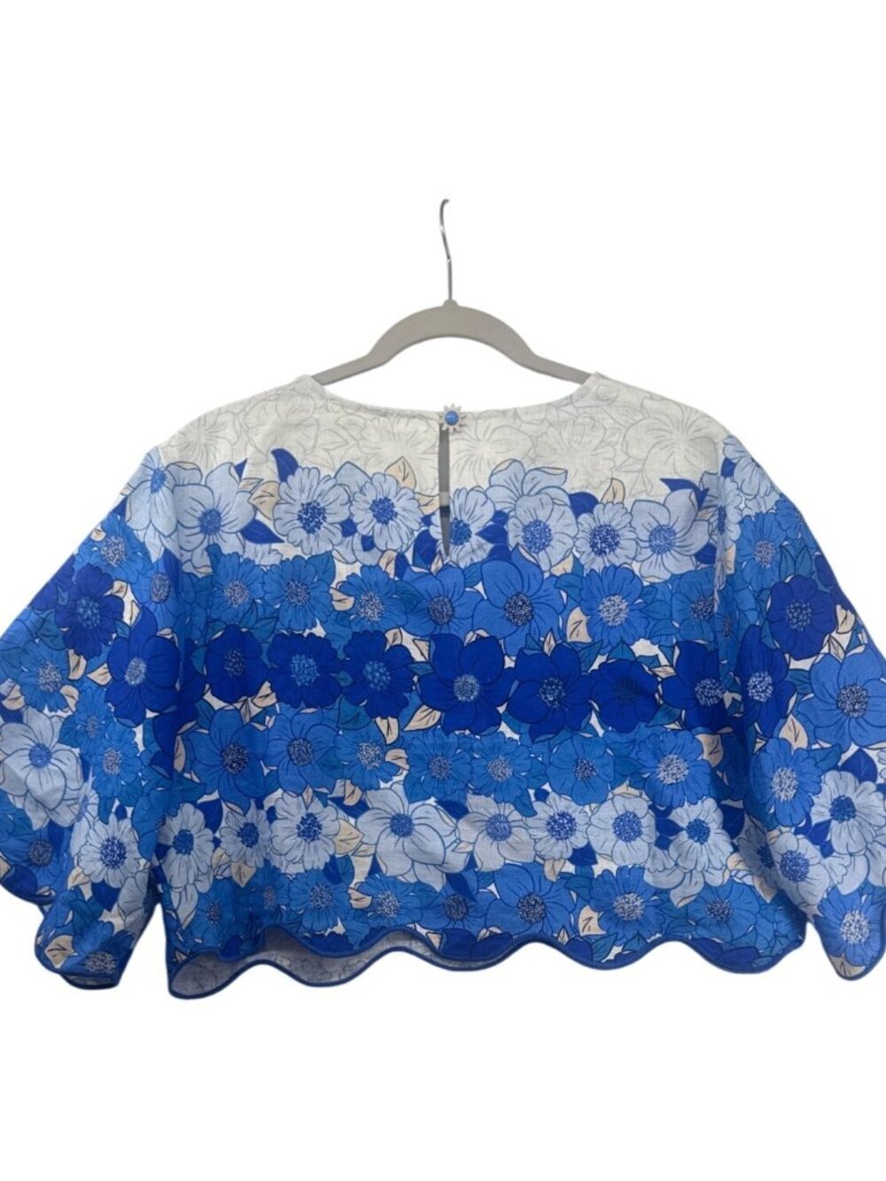 Farm Rio Women Top Sz L Blue/White Flower Stripes Crop Top Linen Floral Boho NWT - Picture 2 of 16